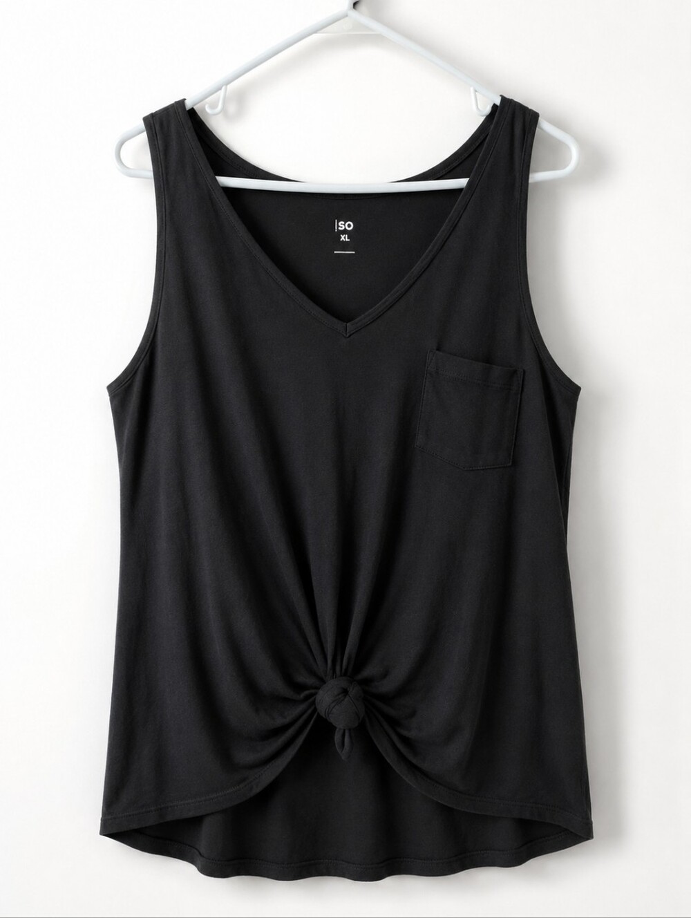SO Black V-Neck Knot-Front Tank with Chest Pocket